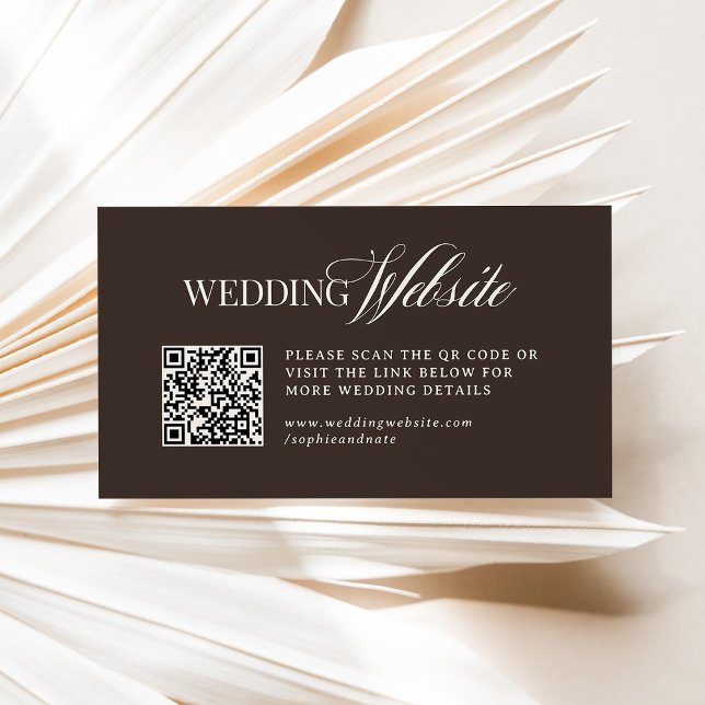 Cartão De Informações Luxe Brown | Wedding Website QR Code (Criador carregado)