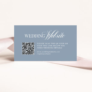 Cartão De Informações Luxe Dusty Blue Código QR do Site de Casamento