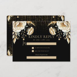 Cartão De Informações luxo Black Ivory & Dourada Quinceañera Rsvp