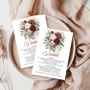 Cartão De Informações Luxo Boho Marsala Floral Eucalipto Dourado Informa