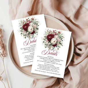Cartão De Informações Luxo Marsala Floral Eucalipto Dourado Casamento De