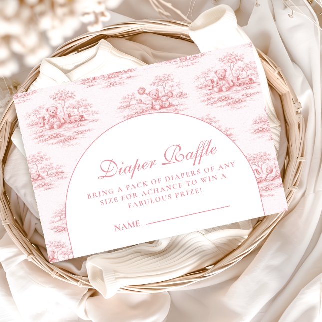 Cartão De Informações Luxury Blush Toile Baby Shower Diapper Raffle (Criador carregado)