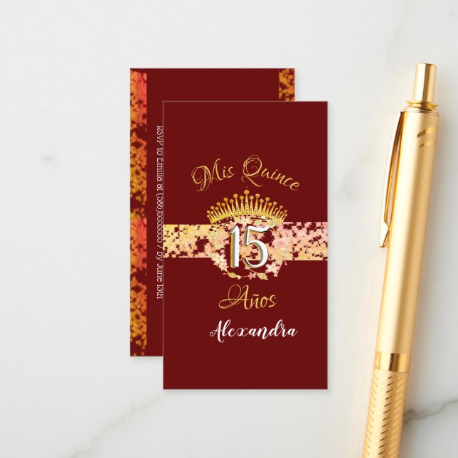 Cartão De Informações Luxury Burgundy Elegante Quinceañera Espanhol (Frente/Verso In Situ)