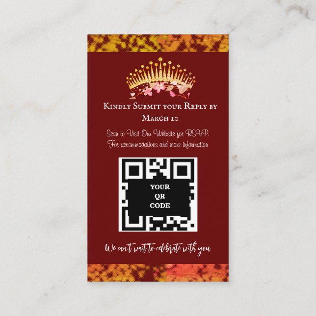 Cartão De Informações Luxury Burgundy Elegante Quinceañera Espanhol (Verso)