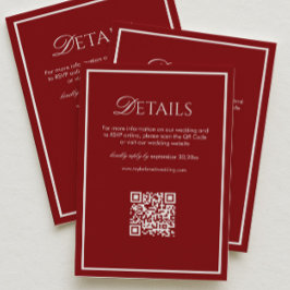 Cartão De Informações Luxury Maroon Wedding Details Qr Code