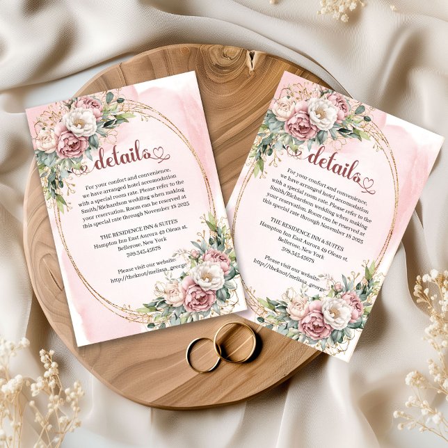 Cartão De Informações Luxury Rose Gold Flowers Eucalyptus Details Card (Luxury Rose Gold Flowers Eucalyptus Details Card)