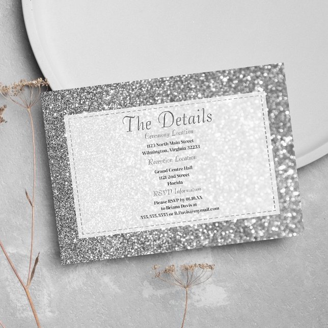 Cartão De Informações Luxury silver sparkly glitter glam Details Card ( Luxury silver sparkly glitter glam Details Card)