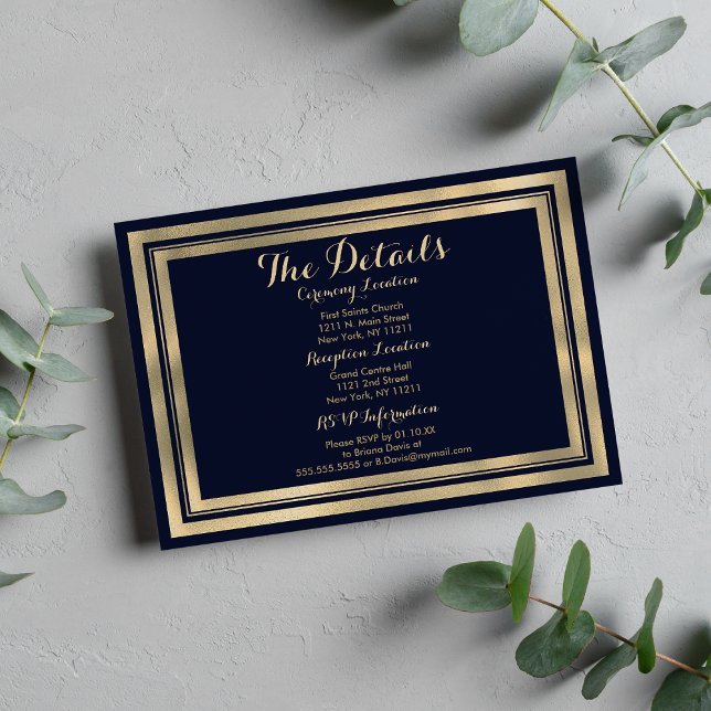 Cartão De Informações Luxury stylish modern navy blue gold Details Card (Luxury stylish modern navy blue gold Details )