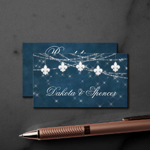 Cartão De Informações Luzes azuis de Fleur de Lis Marinho   Recepção Rús