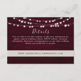 Cartão De Informações Luzes de Corda Casamento Burgundy Detalhes