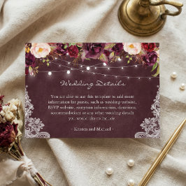 Cartão De Informações Luzes de Corda Detalhes de Casamento em Renda Flor