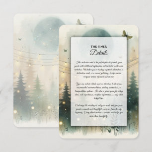 Cartão De Informações Luzes de Fadas para Casamento na Floresta de Pinhe