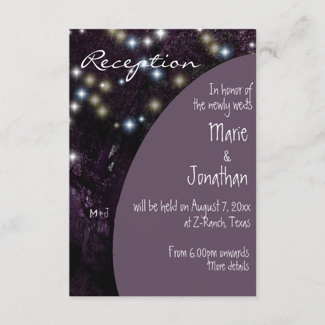 Cartão De Informações Luzes noturnas de Oak Tree Recepção de casamento (Frente)