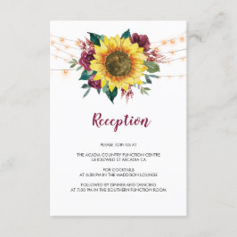 Cartão De Informações Luzes Rústicas de Girassol Recepção de Casamento F
