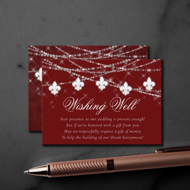 Cartão De Informações Luzes Vermelhas Fleur de Lis | Desejo de Lua de Me (Criador carregado)