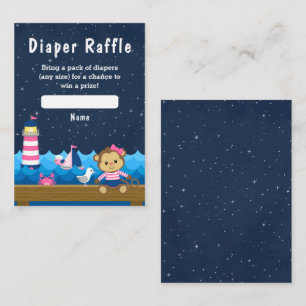 Cartão De Informações Macaco Menina Náutica Rosa e Azul Marinho Rifas de