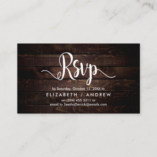 Cartão De Informações Madeira Fazenda russa, fonte branca, resposta RSVP (Frente)