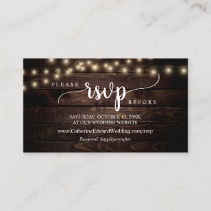 Cartão De Informações Madeira Fazenda russa, luzes de cordas, RSVP onlin