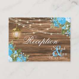 Cartão De Informações Madeira, Lanternas e Flor Azul-Bebê - Recepção