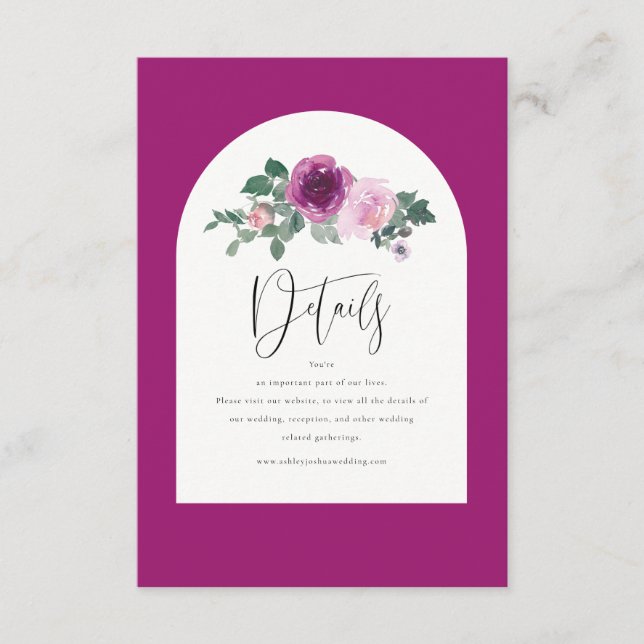 Cartão De Informações Magenta Pink Floral Ivory Arch (Frente)