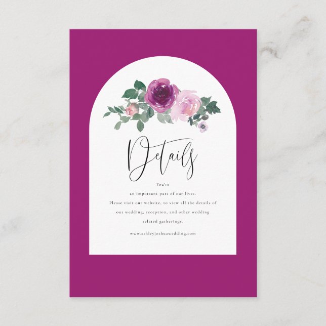 Cartão De Informações Magenta Pink Floral White Arch (Frente)