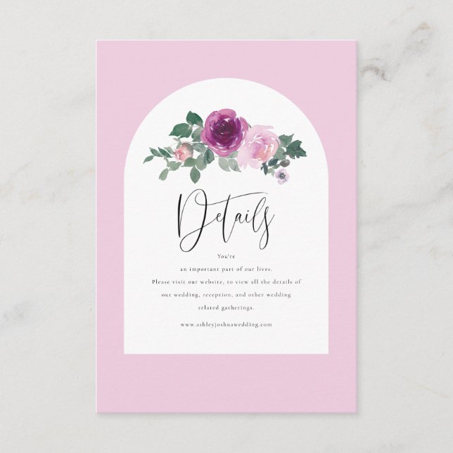 Cartão De Informações Magenta Pink Floral White Arch Soft Pink (Frente)