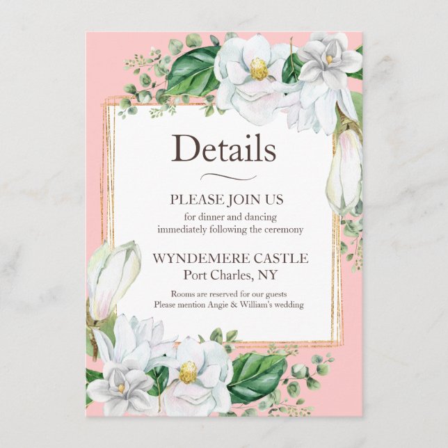 Cartão De Informações Magnólia Rosa à Aguarela (Frente)