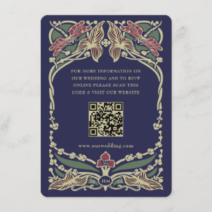 Cartão De Informações Majestoso Casamento Art Nouveau em Burgundy e Azul