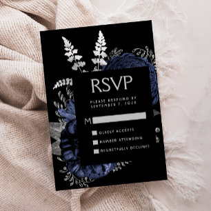 Cartão De Informações Mal-humorado Floral Azul Marinho Prata Casamento R