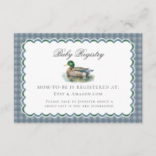 Cartão De Informações Mallard Duck Hunting Gingham Baby Registry Card