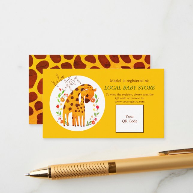 Cartão De Informações Mamãe Girafa e Chá de fraldas de vitelo (Frente/Verso In Situ)