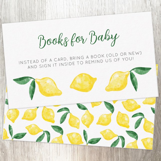 Cartão De Informações Manuais de Citros de Limão de Aquarela para Bebê (Watercolor lemon citrus Books for Baby custom text baby shower enclosure card)