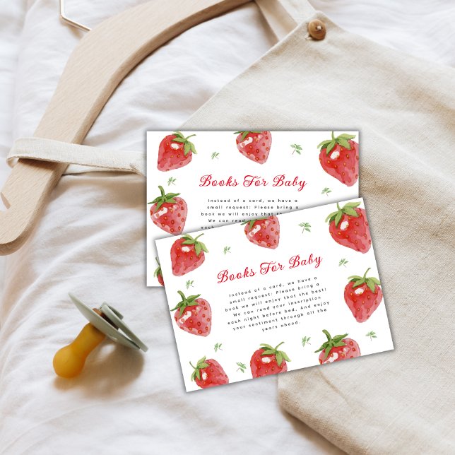Cartão De Informações Manuais De Morango Mínimos Para Chá de fraldas (Minimalist Strawberry Sweet Books For Baby Shower Enclosure Card)
