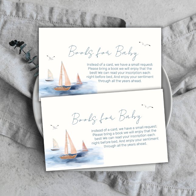 Cartão De Informações Manuais Náuticos Mínimos Para Chá de fraldas (Minimalist Nautical Sailboat Books For Baby Shower Enclosure Card)