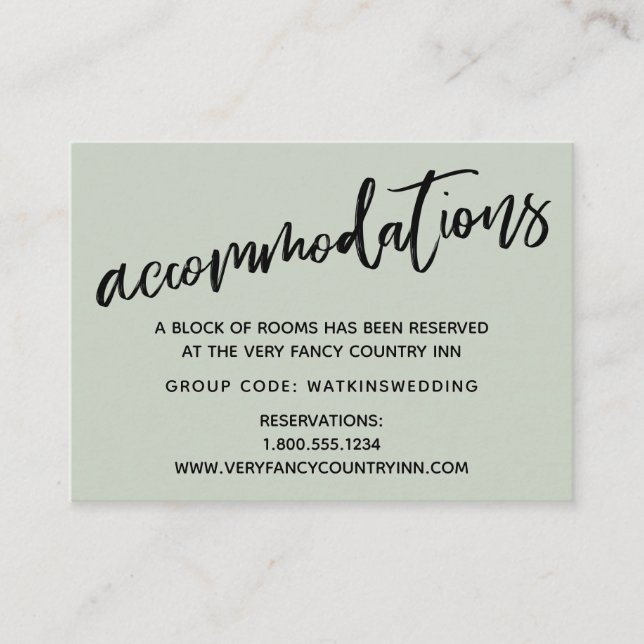 Cartão De Informações Manuscrito Casual, Alojamentos De Casamento De Sag (Frente)