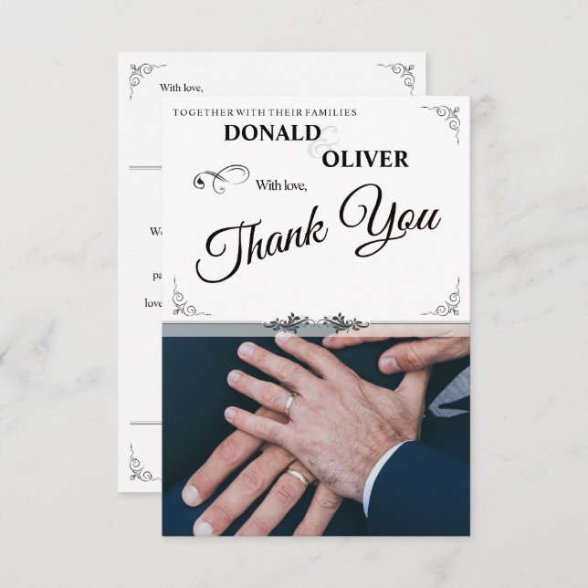 Cartão De Informações Mãos de um Casal de Casamento Gay com Anéis (Frente/Verso)