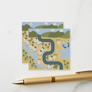 Cartão De Informações Mapa de viagem de férias de paisagem de desenho an