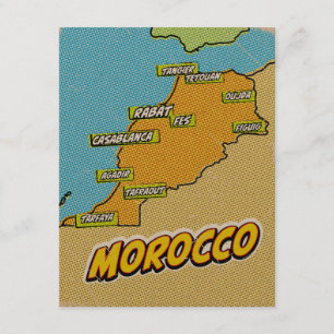 Cartão De Informações Mapa ilustrado de Marrocos em Pop Art