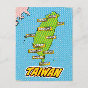 Cartão De Informações Mapa ilustrado de Taiwan em Pop Art