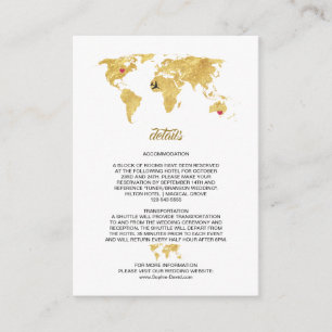 Cartão De Informações Mapa Mundial Elegant Travel Gold Detalhes do Casam