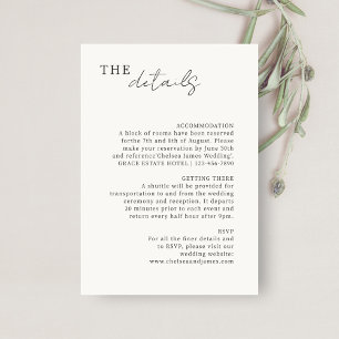 Cartão De Informações Marfim   Detalhes de Casamento Minimalista Chic