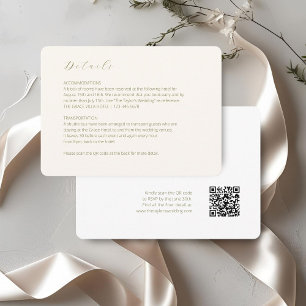 Cartão De Informações marfim e branco   Código QR Detalhado de Casamento