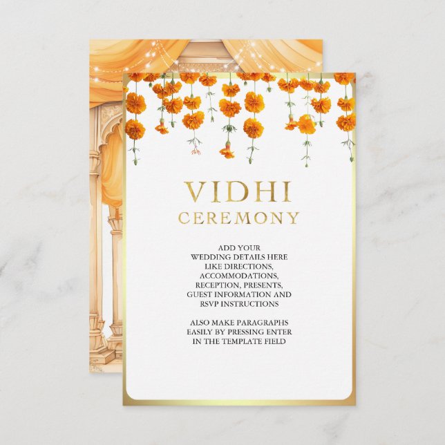 Cartão De Informações Marigold Floral South Indian Wedding Vidhi (Frente/Verso)