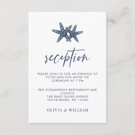 Cartão De Informações Marinho Azul de Casamento de Praia Recepção Azul