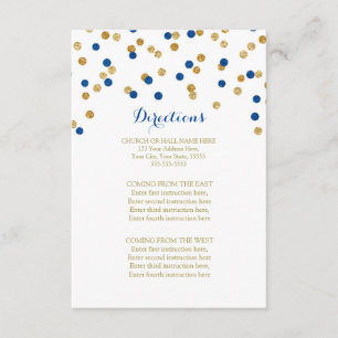 Cartão De Informações Marinho Azul Dourado Confetti Direção de Casamento