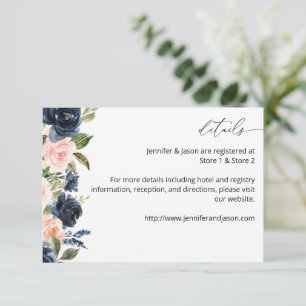 Cartão De Informações Marinho Azul e Placa de Gabinete MED Floral Rosa