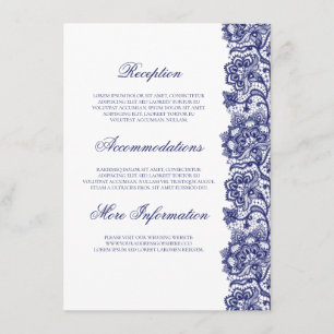 Cartão De Informações Marinho Azul Lace Elegante Informações de Casament