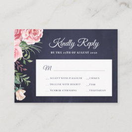 Cartão De Informações Marinho azul pincel rosa rosa casado chic RSVP