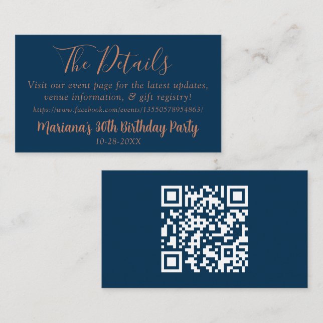 Cartão De Informações Marinho Blue Fall Detalhes do evento (Frente/Verso)