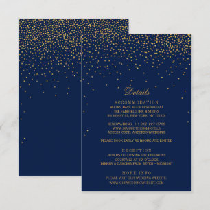 Cartão De Informações Marinho Blue & Glam Dourado Casamento Confetti